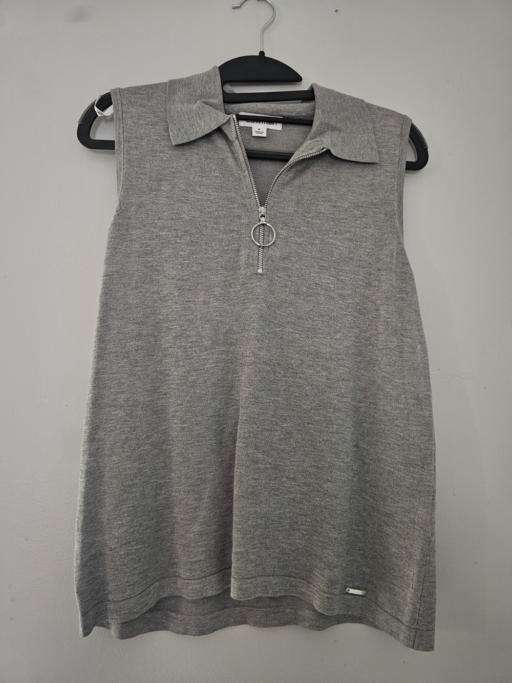 Calvin Klein Sleeveless Grey Zip Polo Tank
